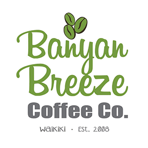 A green and white logo for banyan breeze coffee co.